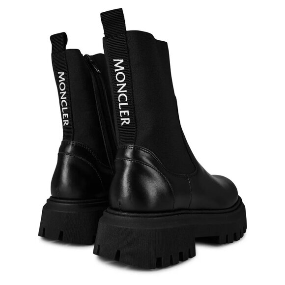 Moncler Girl Enfant Black Leather Chelsea Boots Size 35